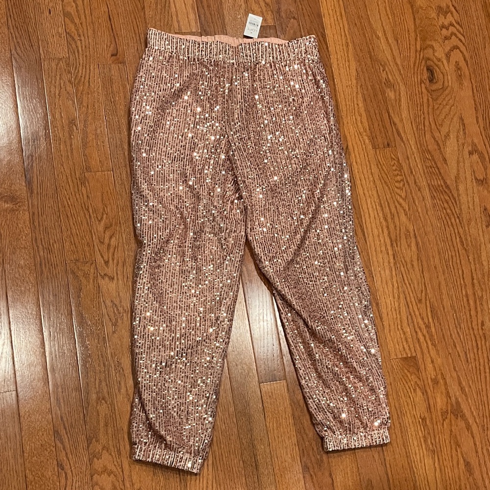 LOFT women’s Sequin Joggers in Rose Gold with pockets